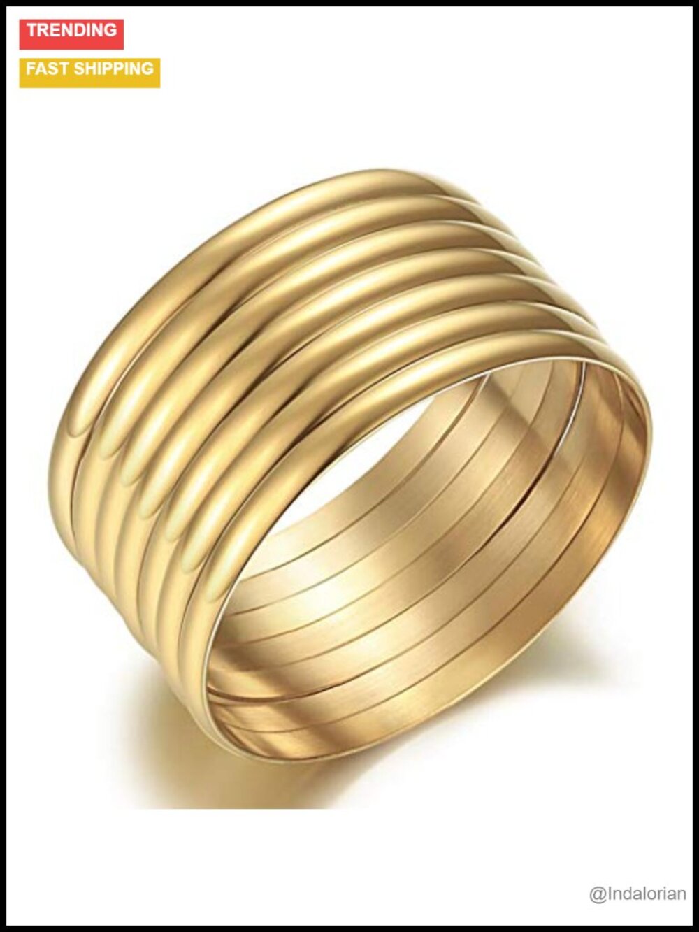 14K Gold Plated Hypoallergenic Stainless Steel Bangle Bracelet Set of 7